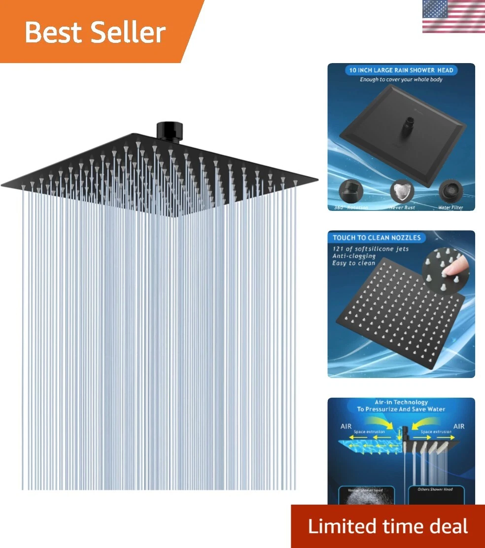 Air-In Technology 10" Rain Shower Head – Modern Matte Black Stainless Steel