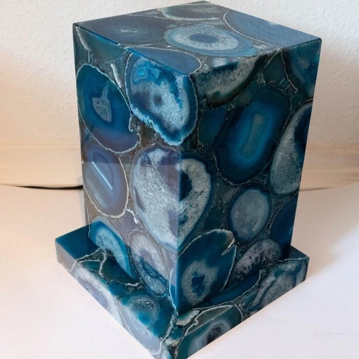 4"x4"x6" Natural Blue Agate Stone Lighting Lamp Handmade Bedroom Night Lamp Deco - Image 3 of 4