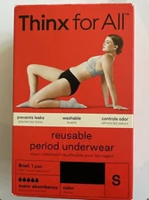 Thinx for All 1 Reusable Period Underwear Brief Panty Sz S Black Super Absorbent