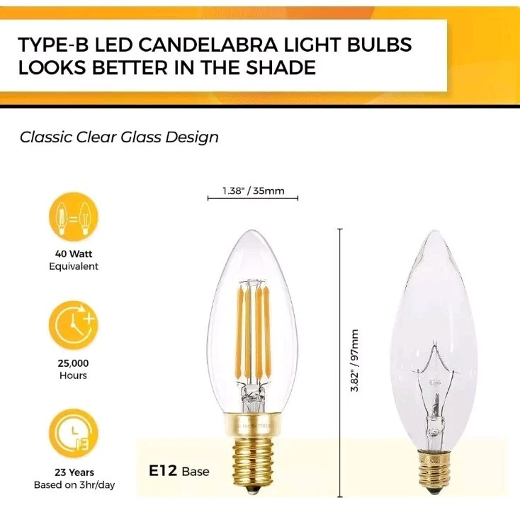 90+CRI Candelabra LED Light Bulbs 60 Watt, 12 Count (Pack of 1) 60w 2700k - Image 2 of 4