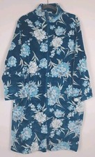 MISS ELAINE Sz M Fleece Robe Full Zip Long Sleeve Plush Bathrobe Floral Teal
