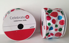 Lot of 2 Celebrate IT Christmas Ribbon Sparkling Polka Pattern 2.5in x 25 ft