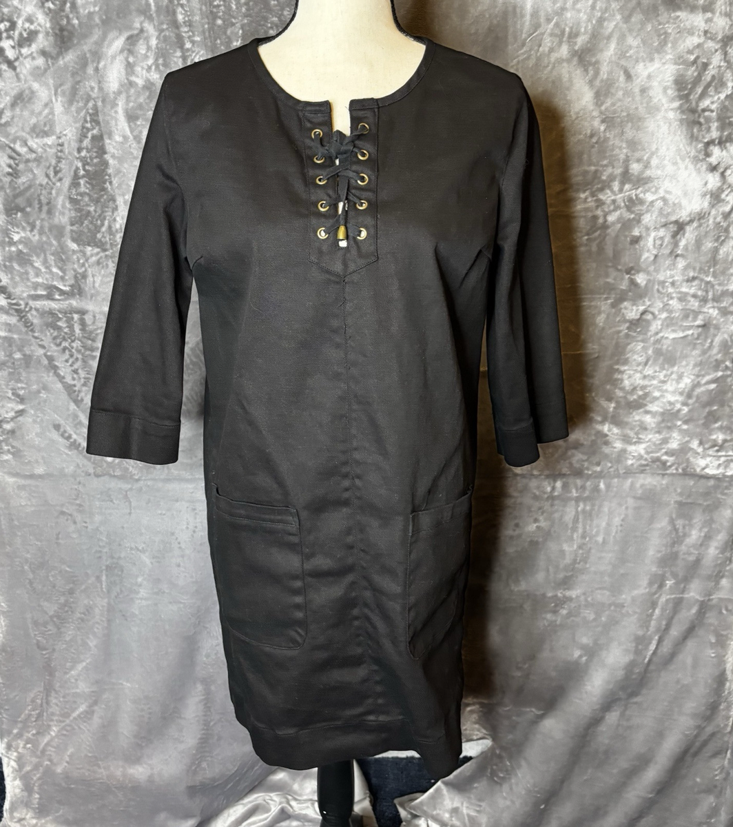 Black Dress Large Patch Pockets Lace Up Front 3/4 Sleeves Career Travel LBD | eBay Black Dress Large Patch Pockets Lace Up Front 3/4 Sleeves Career Travel LBD | eBay