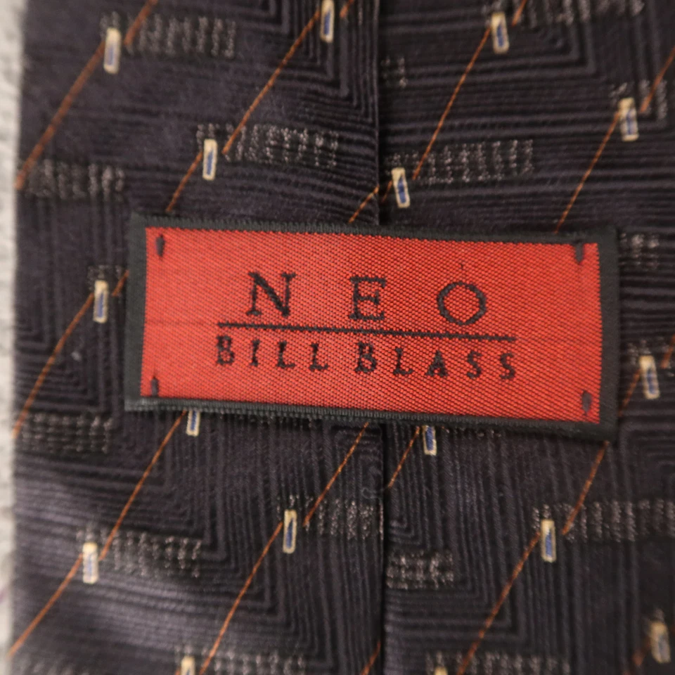 Corbata Bill Blass naranja geométrica 100 % seda 4" Foto 3 de 4