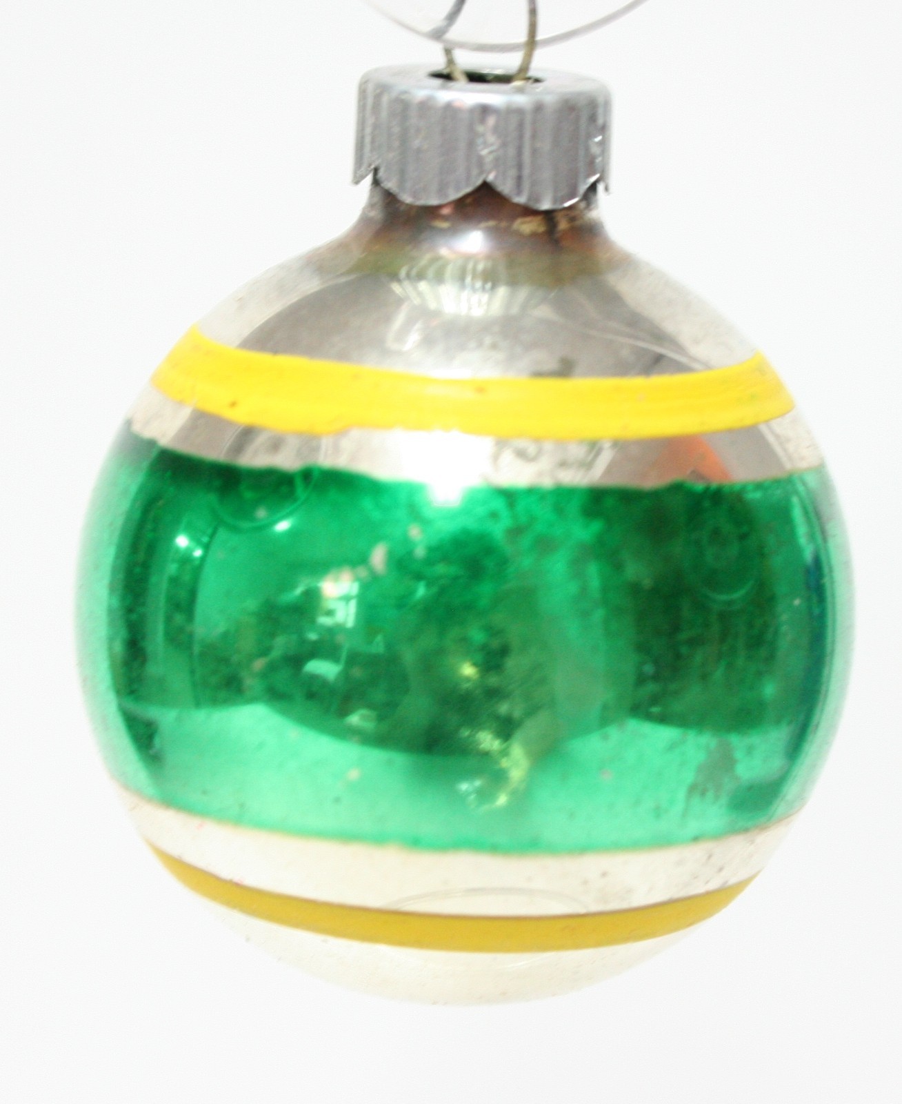 Vintage Hand-Blown Silver Striped Glass Ball Christmas Ornament