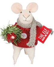 Primitives by Kathy Felt Mouse ELF MADE ME Christmas Holiday Ornament Critter
