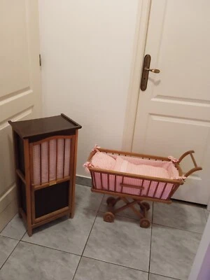 landau poupée ancien avec armoire en bois et coton marque dejou - Photo 1/4