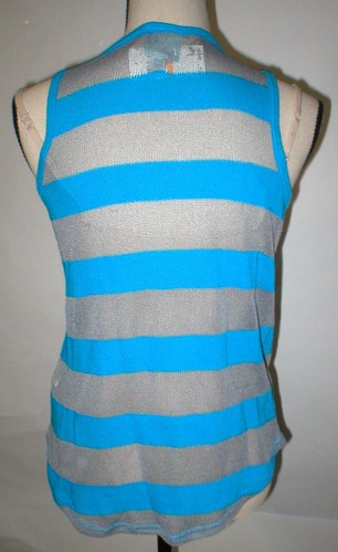 NWT $68 USA New C&C California Peacock Blue Stripe Tank Top Soft S Small Gray - Picture 2 of 5