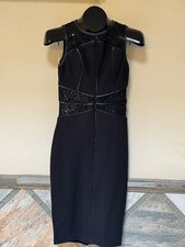 XOXOSize XS Juniors Black Dress Stretch Lace Faux Leather Trim Knee Length