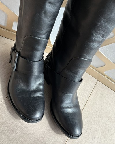 B Brian Atwood Dita Tall Boots Black Leather 6 Pull On Rhinestone Rts$695 - Picture 9 of 12
