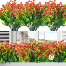 Moulyan 12 Bundles Artificial Fake Flowers, Faux Outdoor Plastic Plants UV