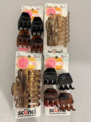 Scunci Thick Small Hair Claw Jaw Clips Brown Clear & Black #39220 17836