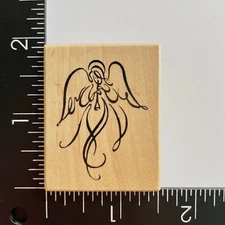 PSX Designs Sketch Angel Playing Horn D2438 Wood Mounted Rubber Stamp