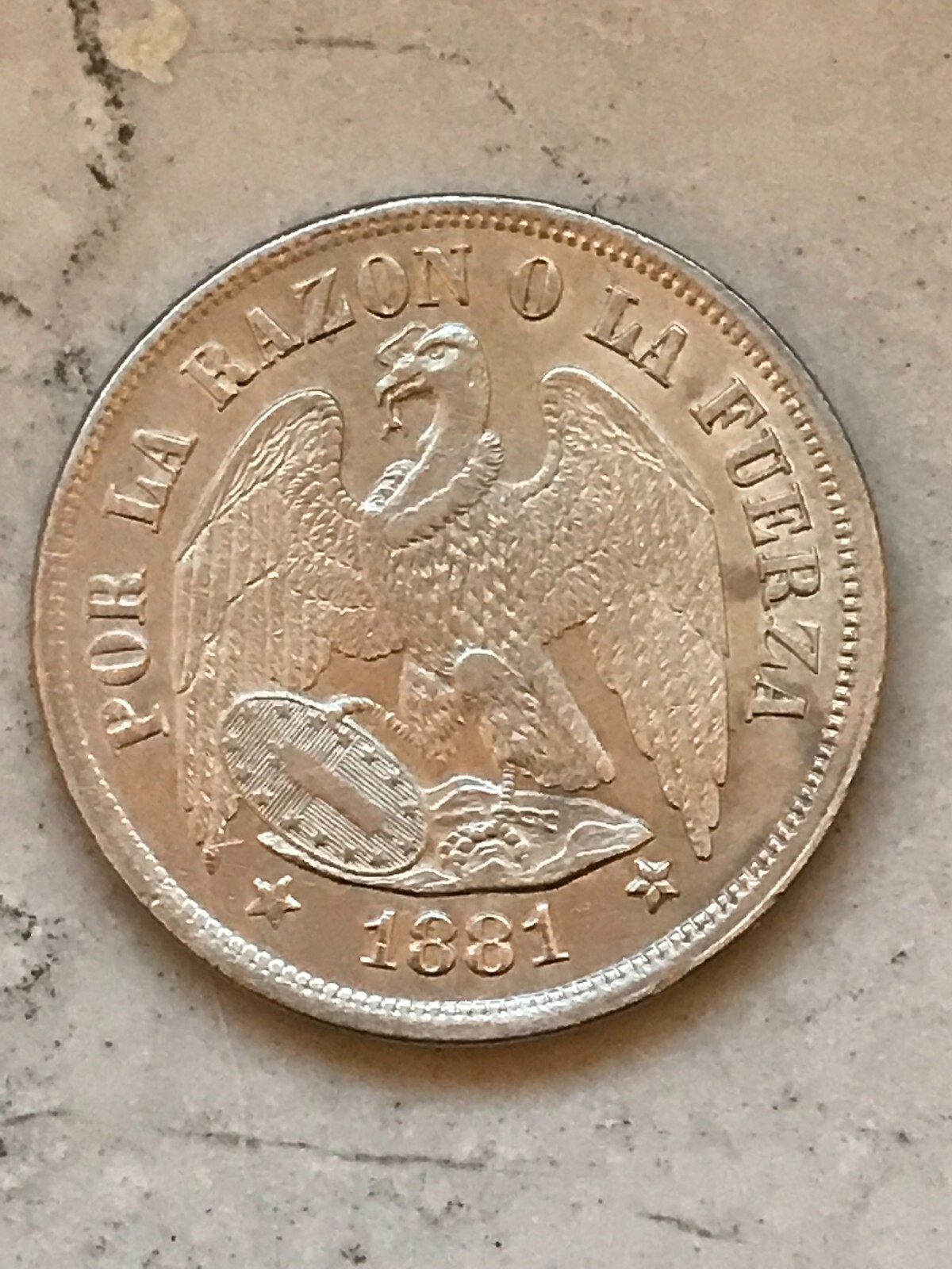 CHILE CILE 1881 1 PESO CONDOR PESOS ARGENTO REPUBBLICA CILENA q FDC