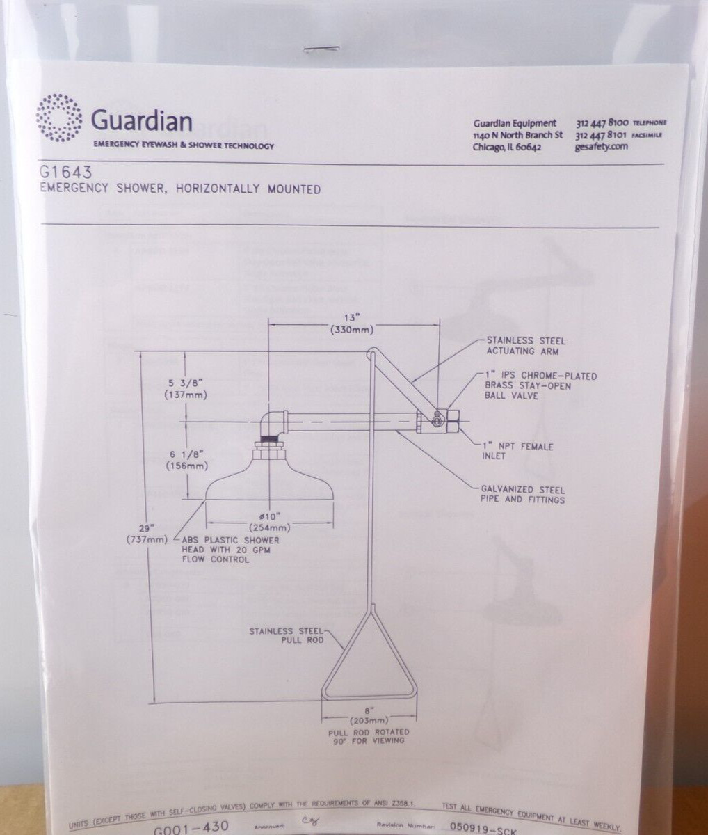 Guardian Equipment G1643 Emergency Shower,Horizontal,30 Gpm S2