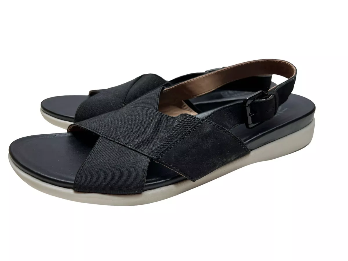 Naturalizer Womens Black Leather Elastic Eliza Ankle Strap Flats