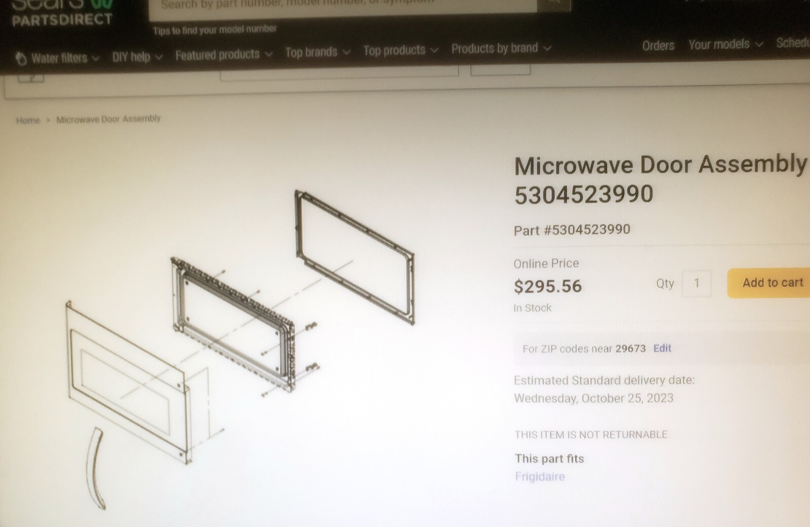 New Out Of Box FRIGIDAIRE Microwave Door Assembly, Stainless P/N