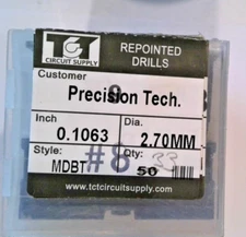 TCT REPOINTED DRILLS MDBT #36 0.1063" DIA 0.472" FLUTE (LOT OF 50)