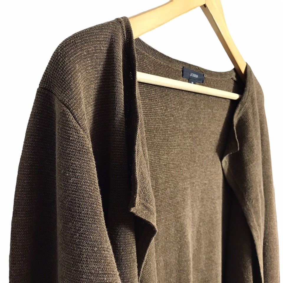 J. Crew Medium Juliette Collarless Sweater Blazer Brown Linen Blend