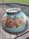 Antique Painted Frosted Grn Milk Glass Hanging Library Oil Lamp Shade 14" Fitter