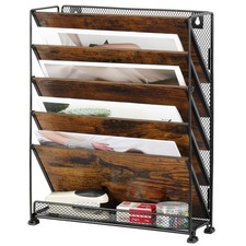 5-Pocket Wood Desk Tidy and Wall Mounted Document Holder with Tray for A4