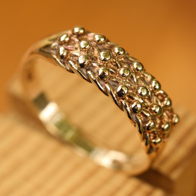 9ct Solid Yellow Gold Three-Row Keeper Ring Size O Vintage cleaned & polished