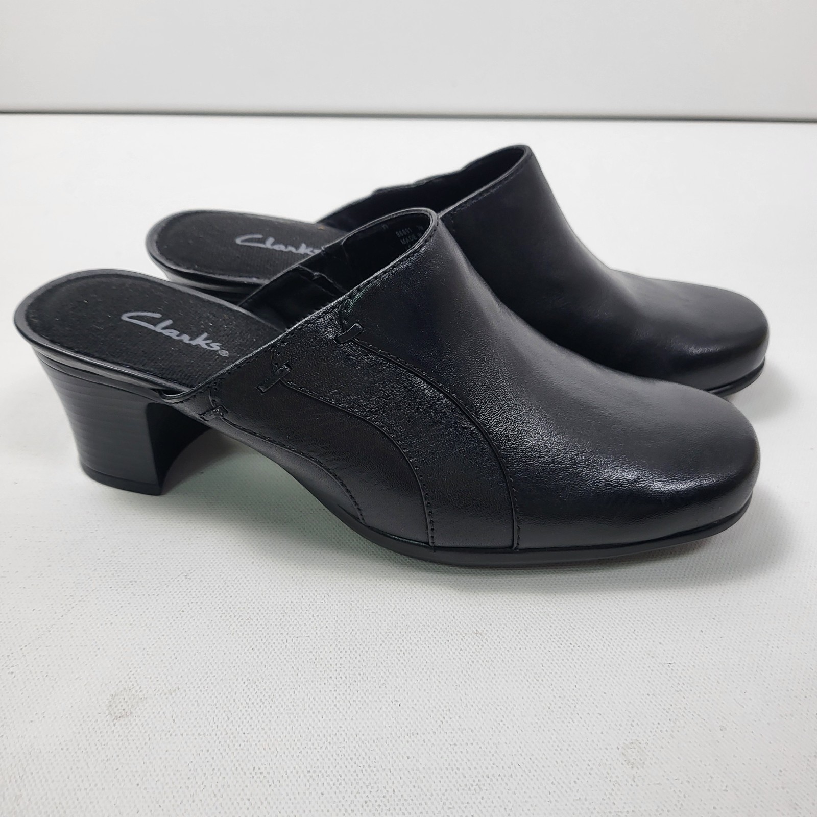 SAOLA Zoccoli comodi Clark's Angeline neri tacco impilato suola antiscivolo pelle causale 7