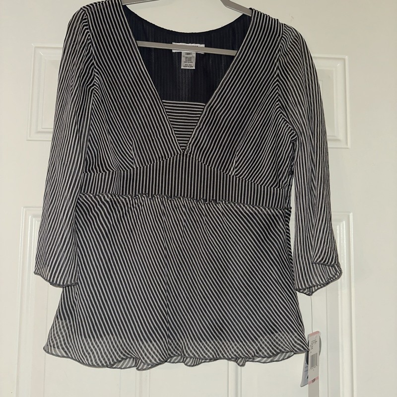 New Nine West 10p Silk Blouse Gray Stripped Retail $79.00