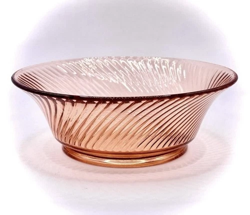 Vintage Imperial Twisted Optic Pink Depression Glass 10 in Serving Bowl [918]