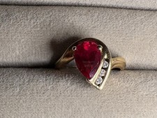 10k Yellow Gold Teardrop Ruby Baguette Diamond  Ring Sz6 2.71G Beautiful