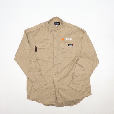 TECGEN FR Flame Resistant Button Down Shirt Men's Large L Khaki Workwear