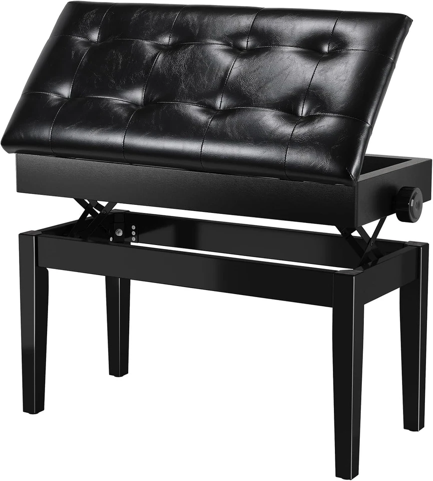 HOMFA Klavierhocker Höhenverstellbar Klavierstuhl mit Stauraum Klavierbank PU Kissen