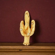 Gold Tone Saguaro Cactus Lapel Pin Rhinestone Desert Southwest Western Hat Pin