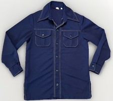 Vintage 70s Blue Polyester Leisure Suit Jacket Mens 38 1970's Disco