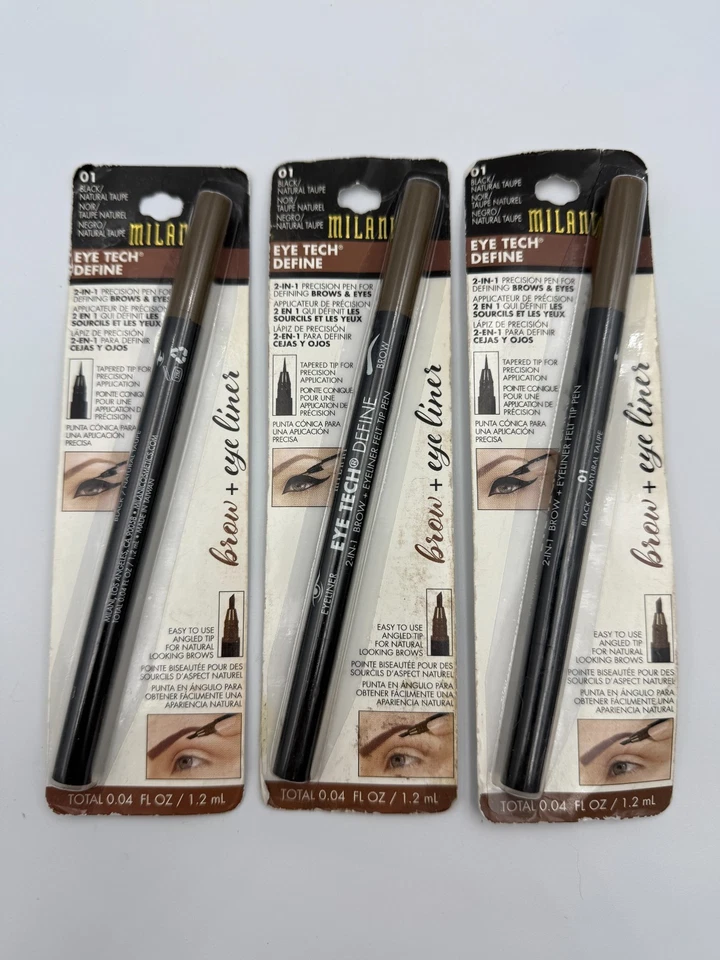 3 PACK Milani Eye Tech Define 2-in-1 Brow/Eyeliner Felt Tip Precision Pen NEW - Image 3 of 3