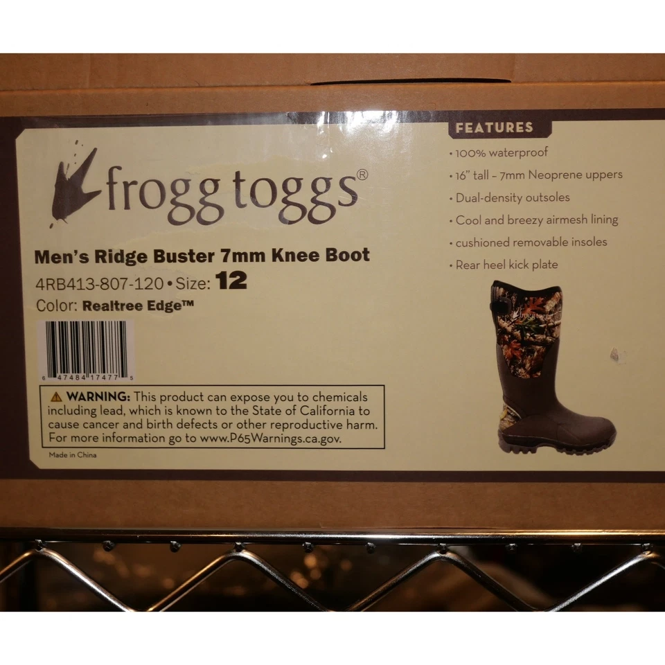 NUEVO Frogg Toggs Para hombres 12 Ridge Buster 7mm Botas de Rodilla Impermeables Borde Realtree  Foto 3 de 4