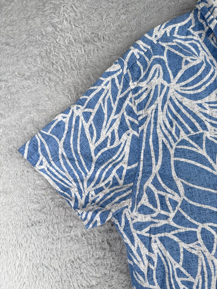 Camisa Urban Pipeline Adulto Grande Azul Blanco Estampado Floral Hoja Algodón Hawaiano Foto 3 de 4