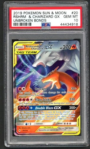 Pokemon Card - PSA 10 Reshiram & Charizard GX 20/214 - Unbroken Bonds - PSA10