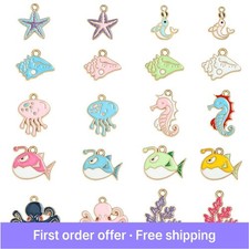 100Pcs Ocean Themes Enamel Pendants Starfish Octopus Fish Charms for DIY Jewelry