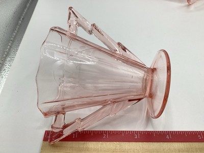 海外アンティーク クリスティーズイースト購入品 12枚セット ピンク ガラス製 Vintage Sugar Creamer Pink Depression Glass Set with Tray