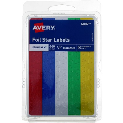 2 Pack Avery Foil Star Labels, 0.5in, Permanent, Assorted Colors 6007, 440 Ct