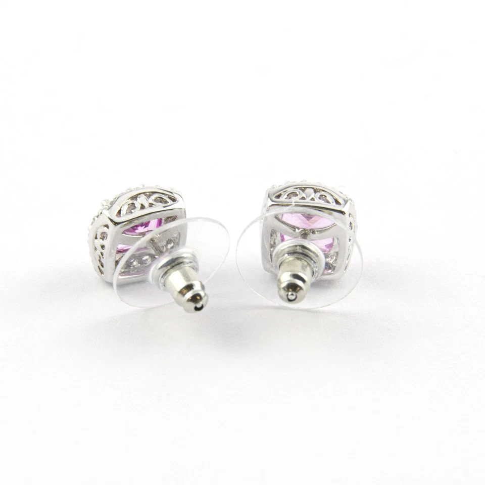 Pendientes halo enchapados en platino corte cojín zafiro rosa Gold Coast, lote de 12 piezas Foto 3 de 4