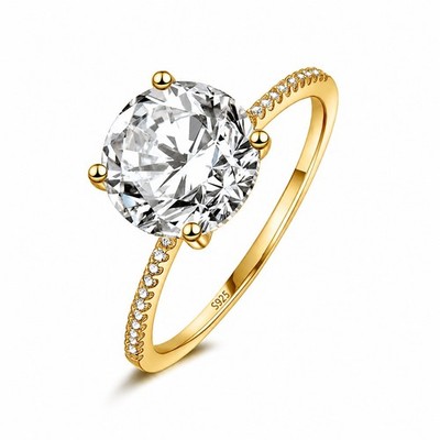 Solitär-Verlobungsring 3 kt Rundschliff simulierter Diamant Gold 925 Silber