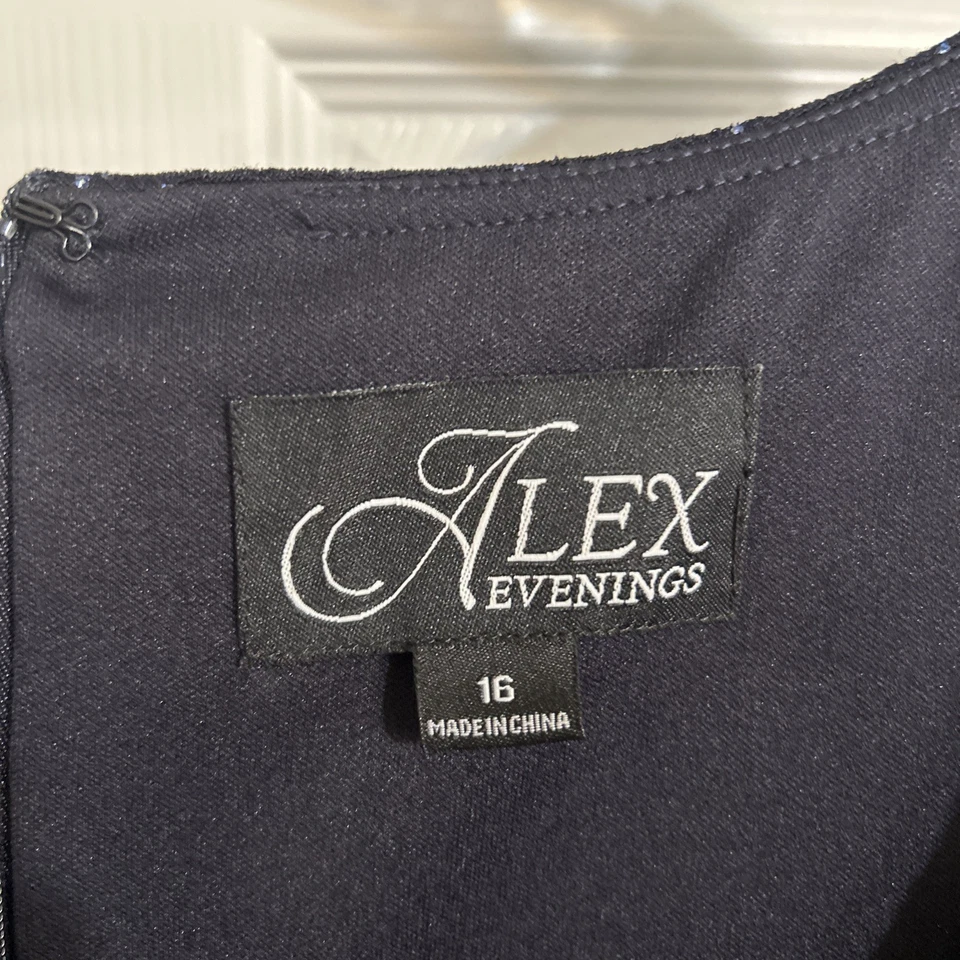 Alex Evenings 假日闪光雪纺正式长裙海军蓝 16 — 第 4/4 张图片