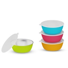 Kids Stainless Steel Bowls with Anti-Slip Silicone Sleeves Dishwasher Safe ...