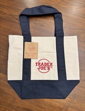 TRADER JOE'S MINI CANVAS TOTE BAG LIMITED EDITION NEW WITH TAGS NAVY BLUE