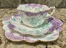 Wileman Foley Pre-Shelley 1899 Mauve & Green Trio Tea Cup Saucer & Empire Plate