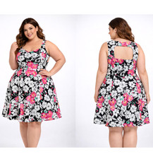 Torrid Floral Swing Dress 16 Sweetheart Cutout Black Pink Retro Summer Tropical