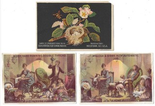 2 Willcox And Gibbs And 1 Davis Vertical Feed Sewing Machine Victorian Tradecard