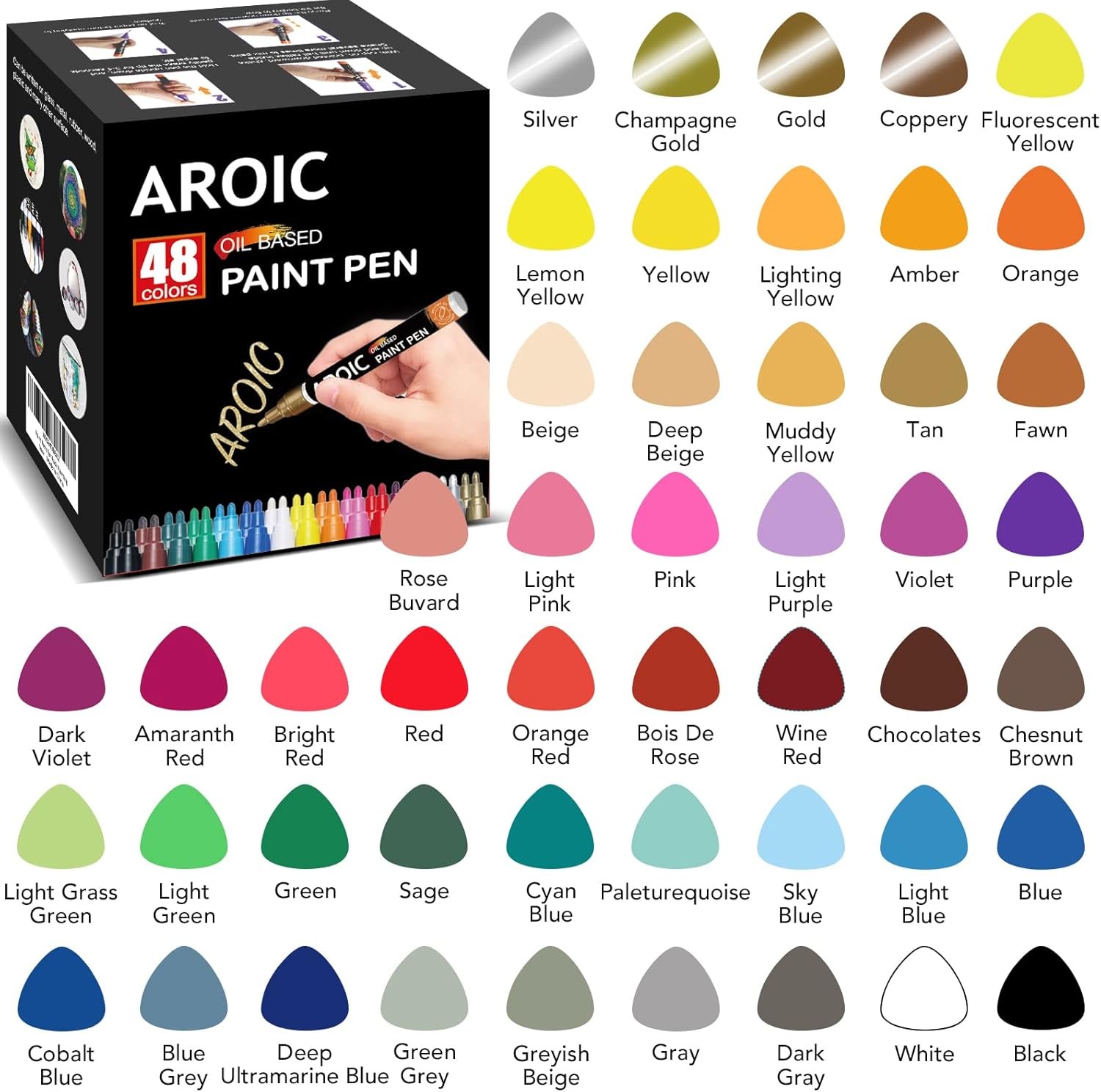 AROIC 48 Pack Oil-Based Paint Markers Medium 1 Count (Pack of 48), 48 Colors 